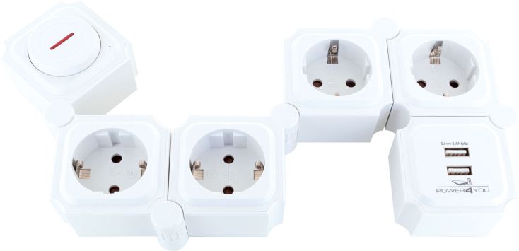 Schwaiger weiße flexible Steckdosenleiste mit USB