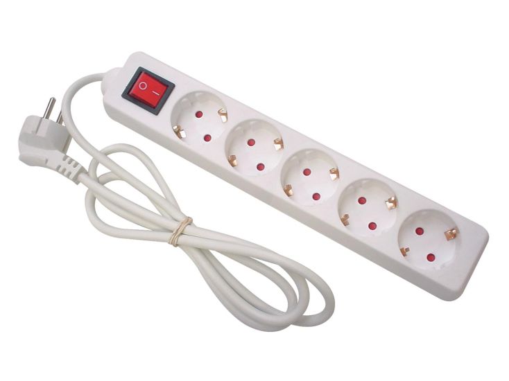 Perel EB5S-G 5-fach Steckdosenleiste mit Schalter - 1,5 Meter