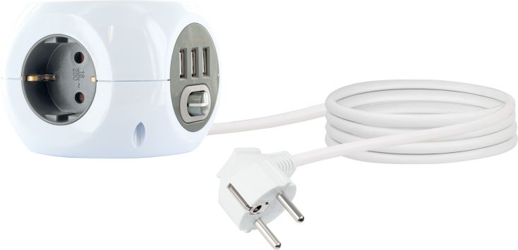 Schwaiger Steckdosenwürfel 3-fach mit 3x USB Ladeports