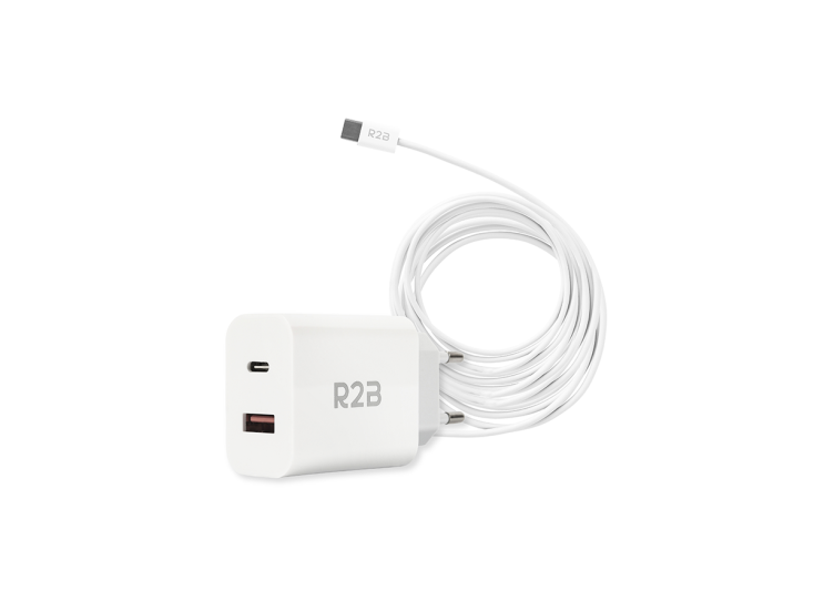 R2B 2 Meter Witte USB-C Kabel met USB-A & USB-C Oplader