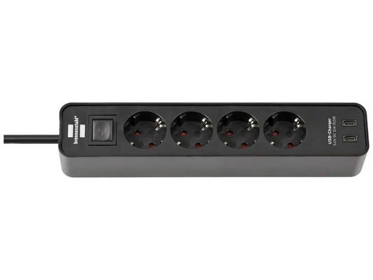 Brennenstuhl Ecolor Steckdosenleiste mit 2 USB-C Ladesteckdosen - Black