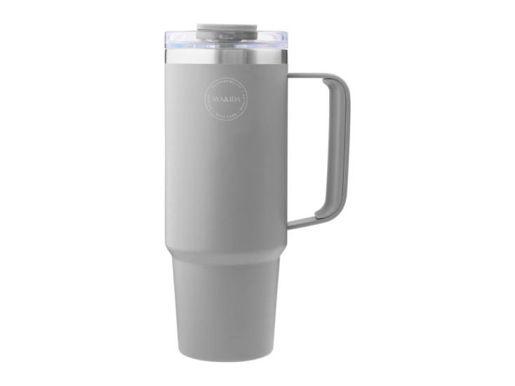 AYA&IDA 885 ml Thermobecher mit Strohhalm - Light Grey