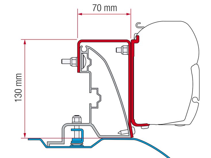 Fiamma F45 Adapter Ducato H2 Roof Rail >2006
